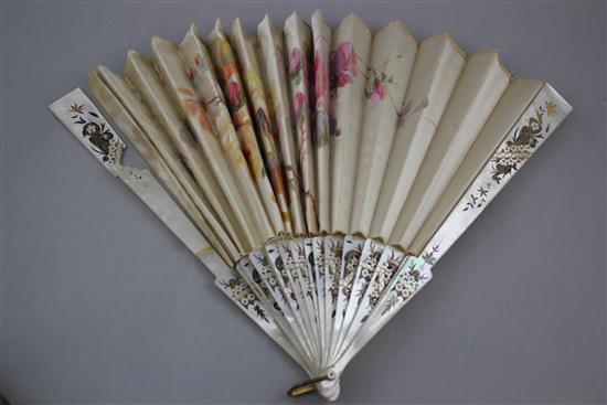 A collection of nine Victorian fans, largest 13.5in. incl. hanging loop